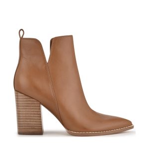 Birds Block Heel Leather Booties