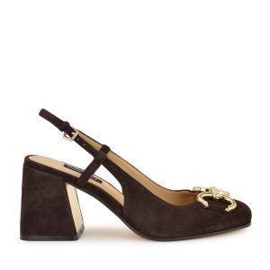 Cast Leather Block Heel Slingback Pumps